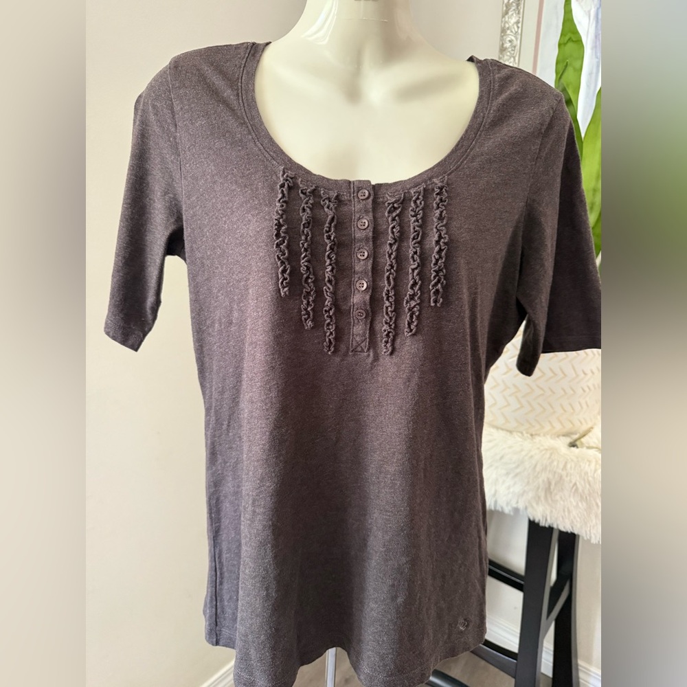 Esprit Brown Buttoned Ruffled  Blouse
